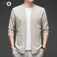 Veste cape à manches longues pour hommes, nouvelle collection d'affaires décontractée, couleur unie, tricotée, confortable et à la mode, haut polyvalent toutes saisons 1
