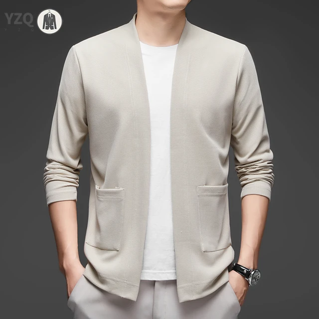 Veste cape à manches longues pour hommes, nouvelle collection d'affaires décontractée, couleur unie, tricotée, confortable et à la mode, haut polyvalent toutes saisons 1