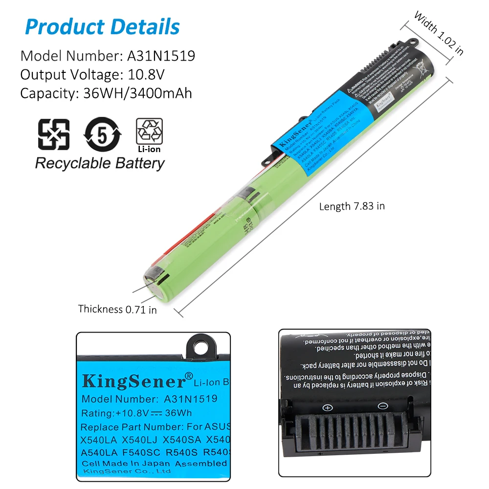 Kingsener-bateria para Asus 3400mah A31n1519 X540 X540l X540la X540lj X540s X540sa X540sc X540ya A540 A540la F540sc R540s - Imagem 2