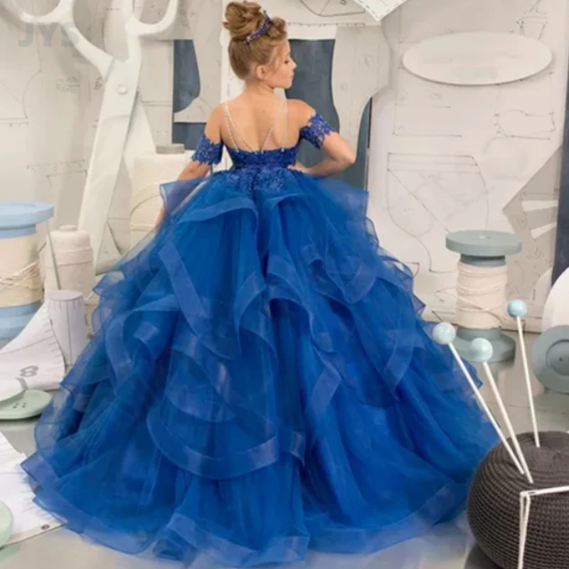 Long appliques flower girl dress ball gown tulle off shoulder birthday wedding party dresses sweet 16 first communion gowns