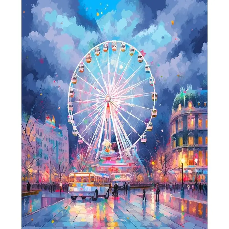 

GATYZTORY DIY Painting By Numbers For Adults Ferris Wheel Unique Gift Picture Canvas Drawing For Home Decor 40x50cm Wall Artwork