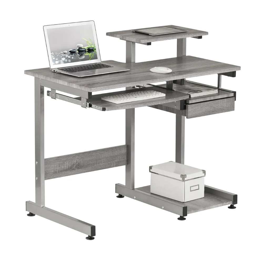 

Complete Computer Workstation Desk, Grey Standing Desk Adjustable Height