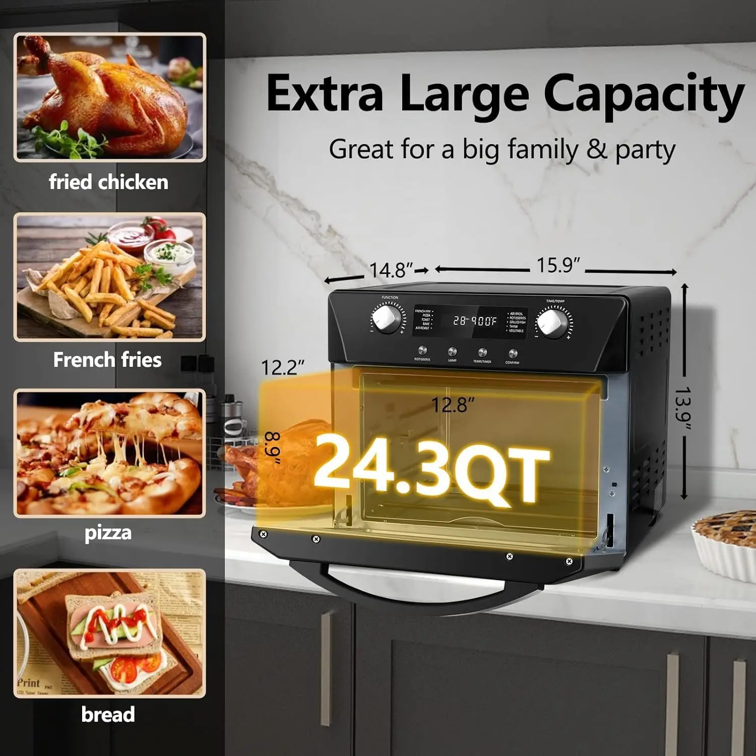 10-in-1 Air Fryer Toaster Oven Combo,24QT Convection Toaster Oven Countertop with Rotisserie & Dehydrator 5