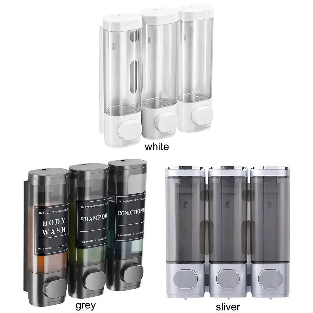 Shampoo and Conditioner Dispenser 3 Chamber Shower Soap Dispenser No Drill Shampoo Dispenser for Shower for Bathroom Hotel 4
