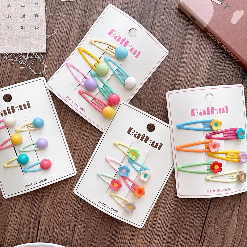 6Pcs Korean Children's Side Bb Clip Bangs Hairpin Sweet Girl Flower Hairpin New Cute Drip Candy Color