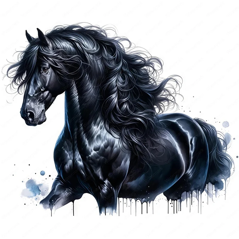 QT644# Friesian Horse Self-Adhesive Wall Decal-Removable, Reusable PVC Sticker for Kitchen & Living Room Decor