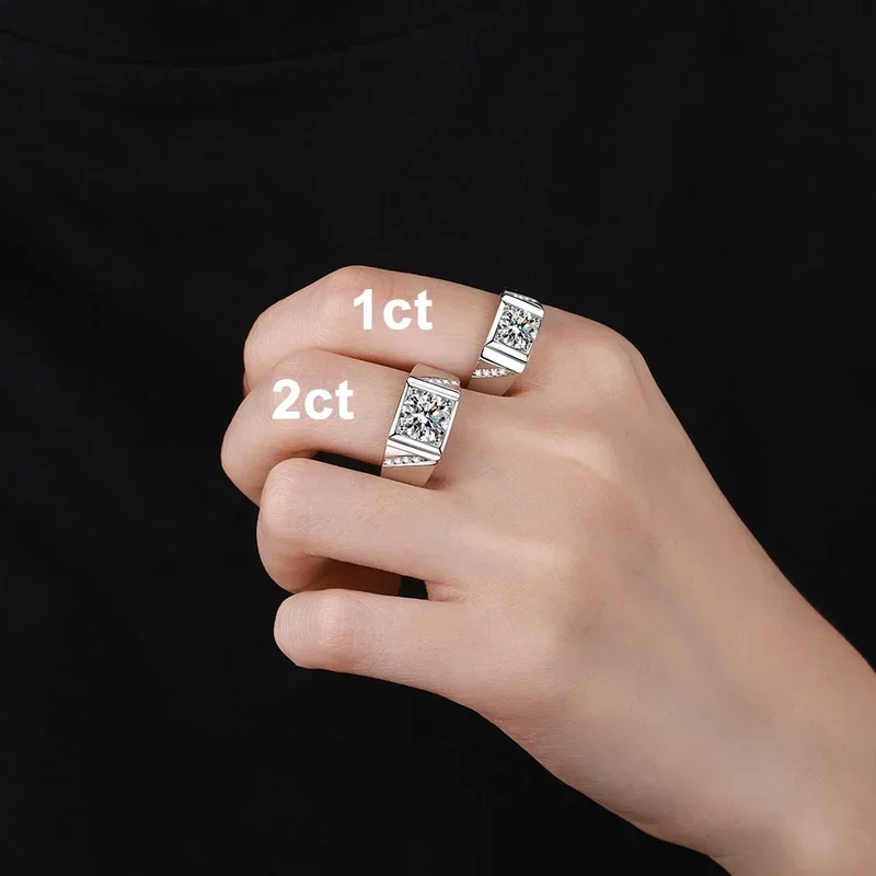 NeeTim 남성용 모이사나이트 반지, 금도금 약혼 웨딩 밴드, 랩 다이아몬드 남자 반지, , 1ct 2ct D VVS1