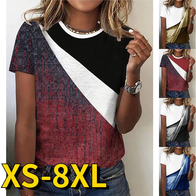 

Vintage Elegant Pullover Summer New Design Printing T-shirt Women's Round Neck Top Everyday Ladies Fashion Casual Short Sleeve