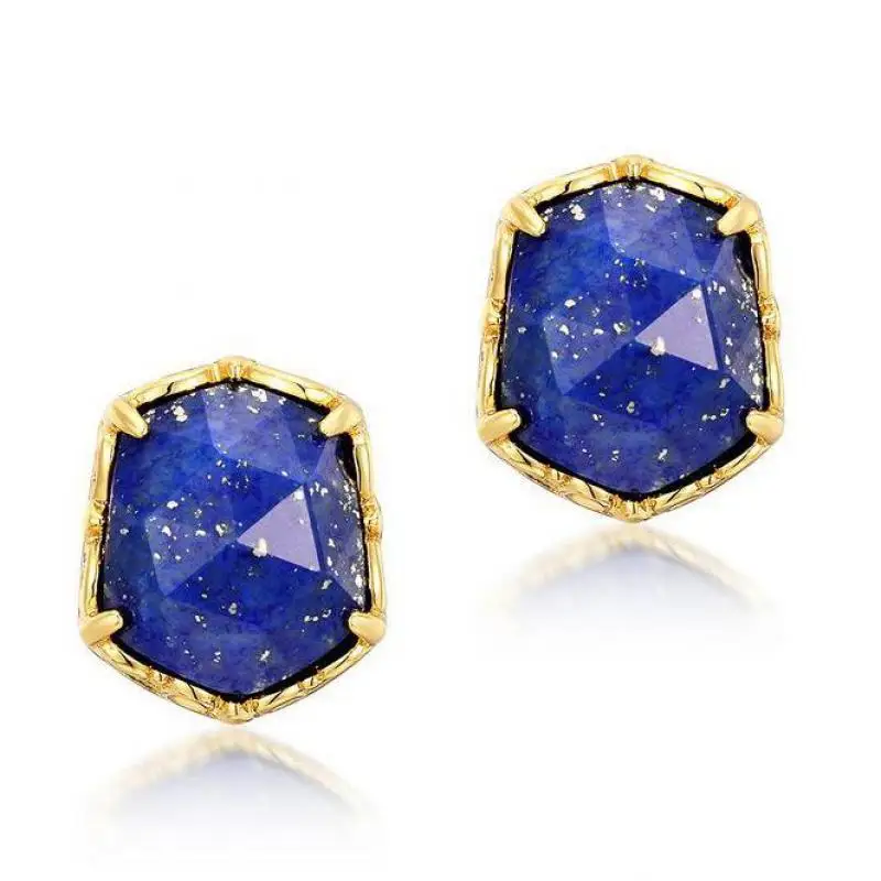 

Natural Lapis Lazuli Earring S925 Sterling Silver 10k Gold Plated Lazurite Faceted Gemstone Stud Earrings Women Fine Jewelry