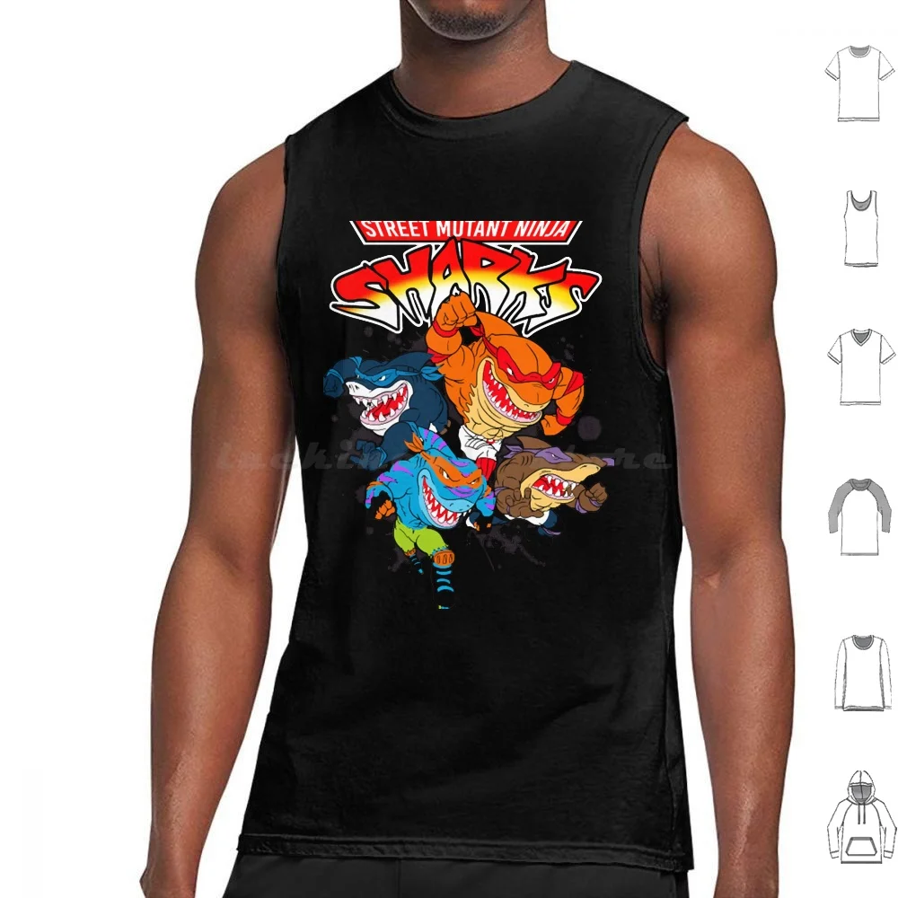 Street Mutant Sharks Tank Tops Print Cotton Street Sharks 90S 90S Cartoons Cartoons Jab Jawsome Mashup Funny