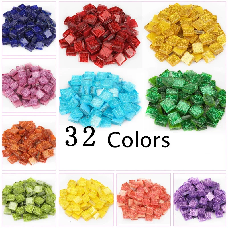 Glass Mosaic Tiles Diy Mosaic Supplies 50PCS Diy Colorful Glitter Glass Mosaic Stones Mosaic Tiles Glass Pebbles Crafts Material Puzzle For Diy Making 9*9mm