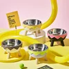 Pet bowl anti knock plastic feeding bowl drinking water protection cervical spinedrinking waterbowl high footstainless steelbowl