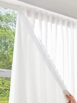 INS Coreano Francese Bianco Tende non perforate Protezione solare autoadesiva per tenda da scaffale con gancio e chiusura ad anello 1