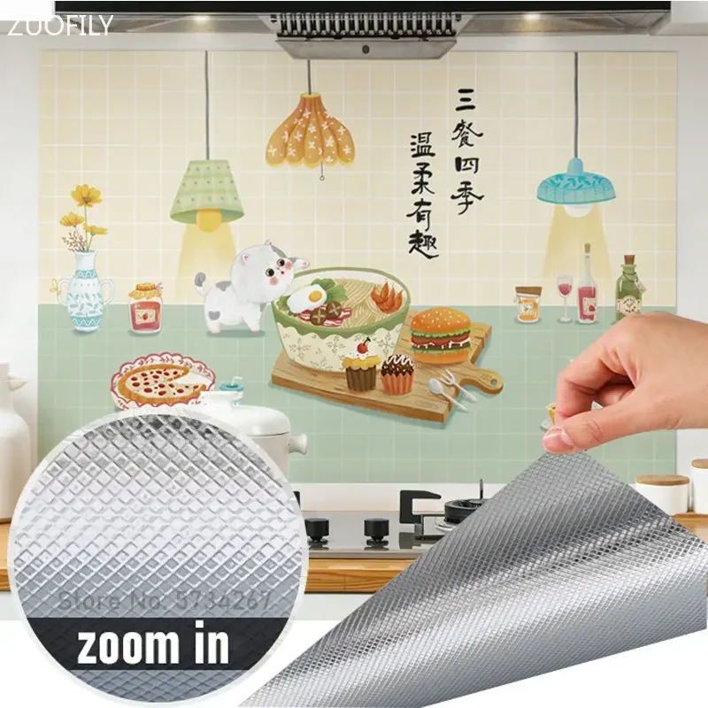 High Quality Thickened Kitchen Oil Proof Wall Stickers Cartoon Animals Heat-resistant Drawer Self Adhesive Film Home Decoration