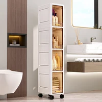 20cm Slim Storage Cabinet, 3/4/5-Tier Narrow Rolling Organizer with Wheels, Space-Saving Shelf  White Multi-Purpose Storage 5