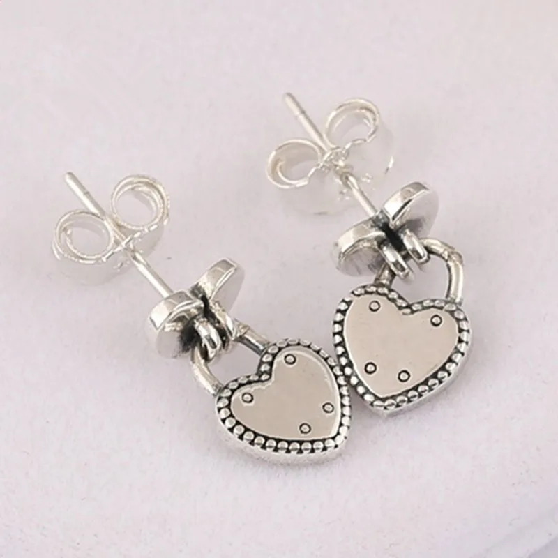 

Authentic 925 Sterling Silver Sparkling Padlock-inspired Love Locks Stud Earrings For Women Wedding Gift Fashion Jewelry