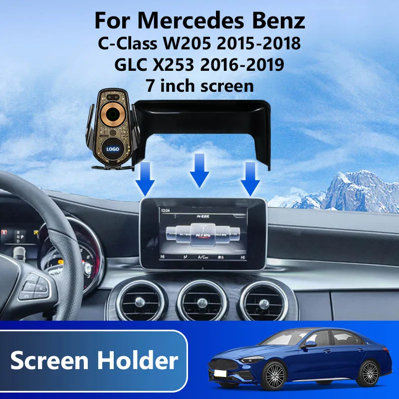 

Автомобильный держатель для телефона Mercedes-Benz C Class W205 GLC 2015-2019, беспроводное зарядное устройство, 7-дюймовый экран, базовый навигационный кронштейн, аксессуары