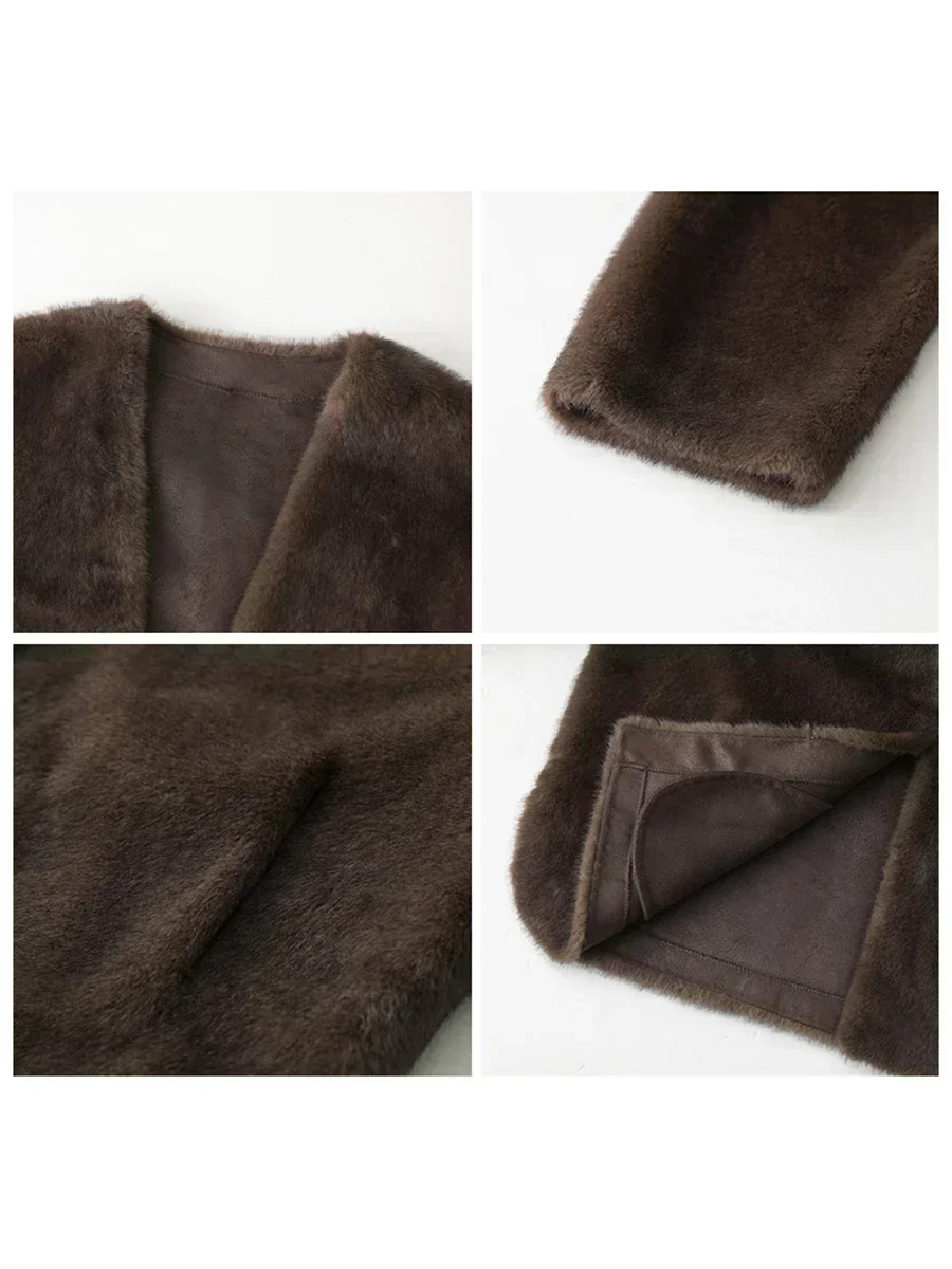 CHIC VEN Women's Jacket Loose Casual Solid Overcoat New Female Plush Coat V-neck Woman Outerwear Autumn Winter 2023 3