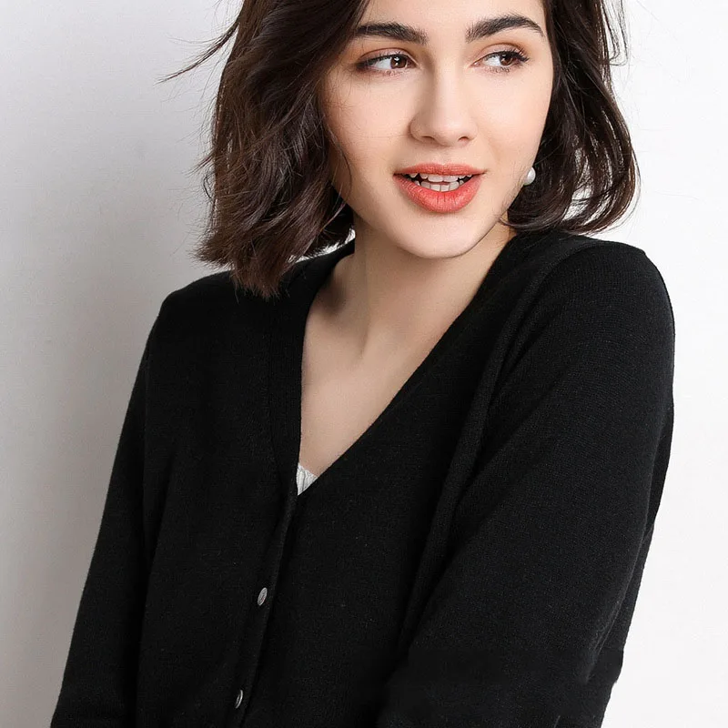 Women Cardigans Autumn Winter 2023 Single Breasted V-neck Knitted Sweater Fashion Short Knitwear Solid Jumpers 5