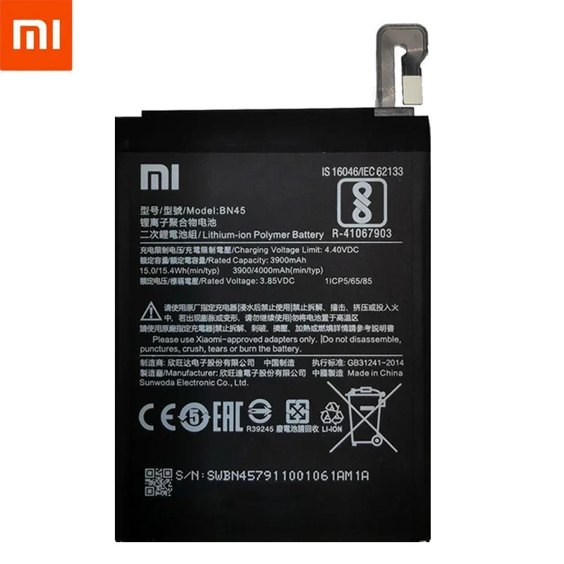 2024 Years 100% New Original Xiaomi Phone Battery For Xiaomi Redmi Note 5 Note5 Note 6 Pro BN45 4000mAh Replacement Batteries