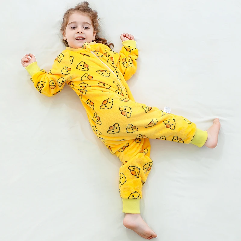 MICHLEY Duck Cartoon Flannel Children Baby Sleeping Bag Sack Winter Clothes Toddler Sleepsack Pajamas For Girls Boys 1-7T