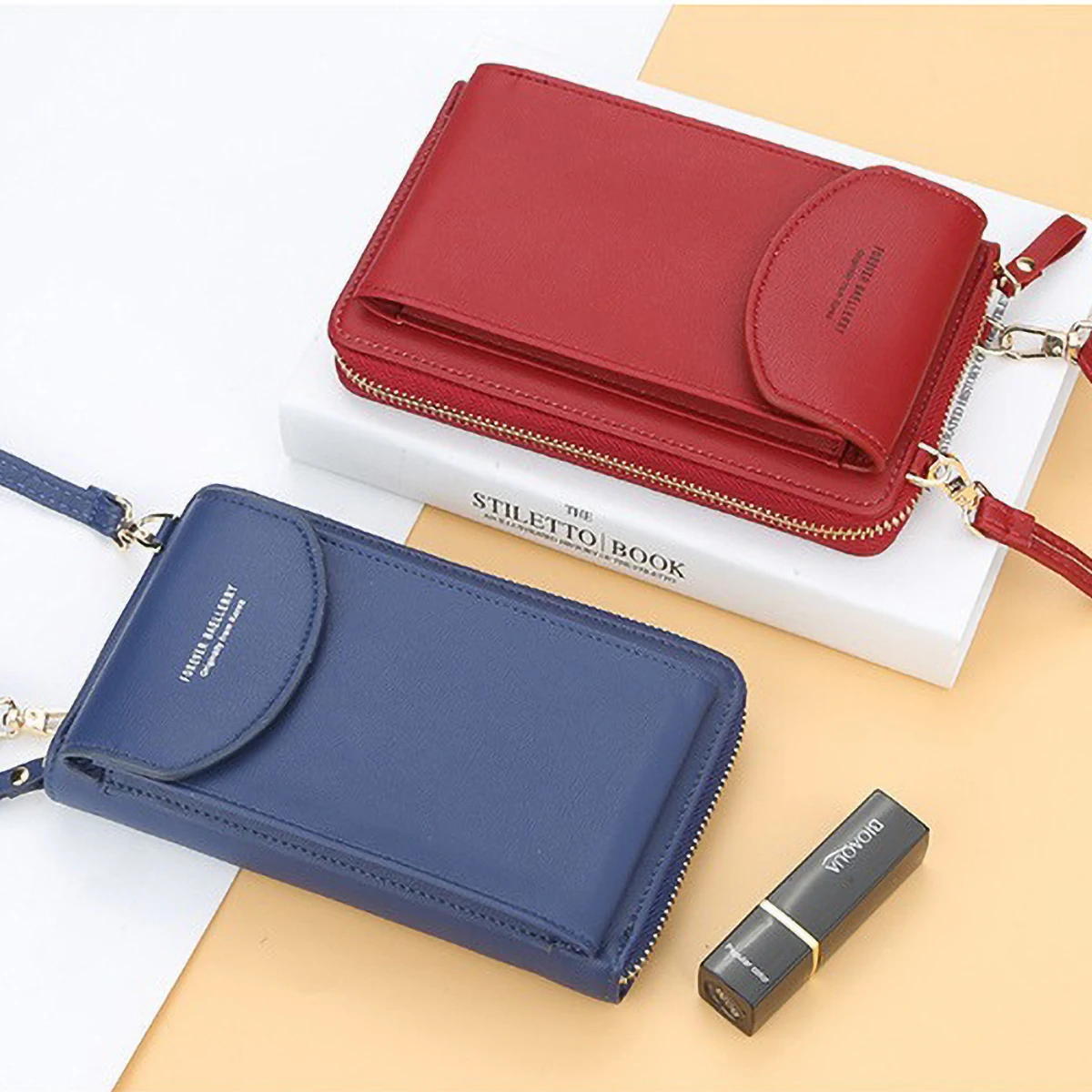 aBaellerry Women's Long Diagonal Crossbody Bag, Multifunctional Wallet Phone Purse, PU RFID Blocking Hands-Free Shoulder Bag