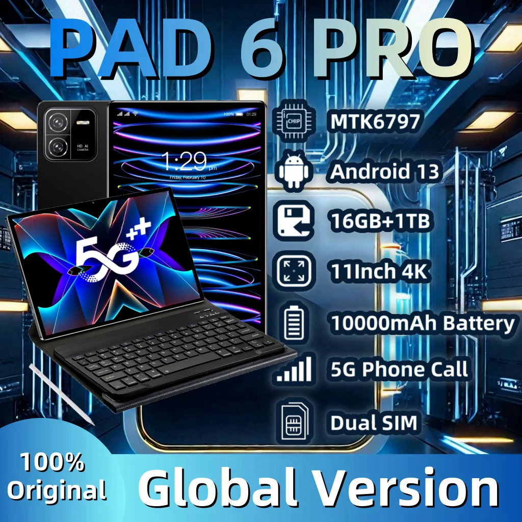 

Планшет Android 2024, 16 ГБ + 1 ТБ, 11 дюймов, 4K HD, две SIM-карты