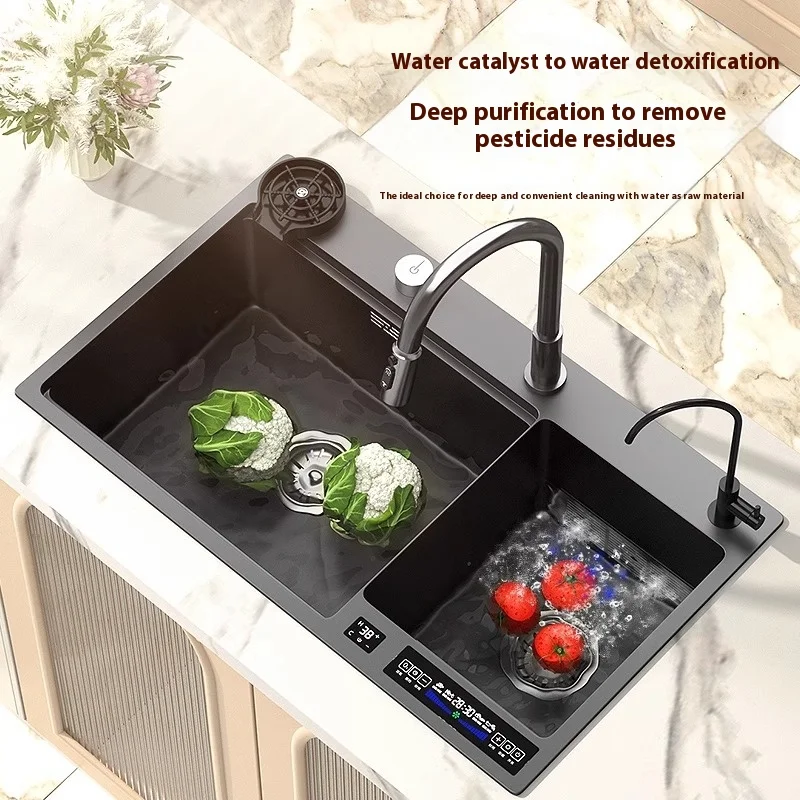 Water Catalyst sinks Stainless Steel Kitchen Sink Multifunctional Smart Double slot Purification Sterilized Fruit