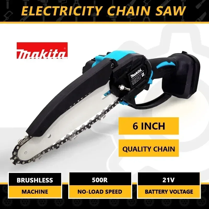 

Makita Electric Chain 6in Saw With Battery Woodworking Pruning One-handed Garden Tool Rechargeable Small Wood Spliting Chainsaw