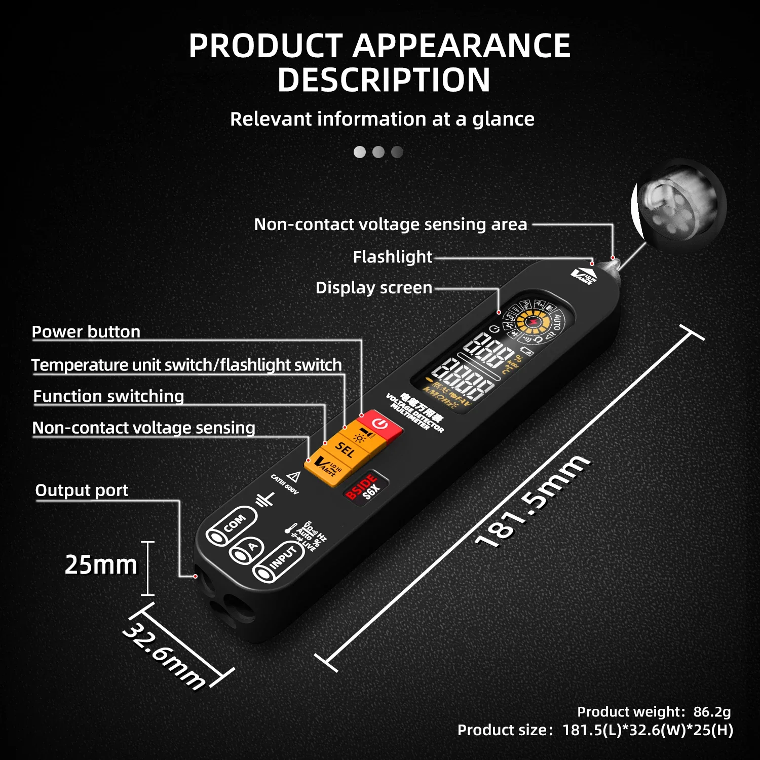 BSIDE S6X USB Charge Multimeter Digital AC DC Voltage Tester Profesional Auto Range Capacitance Ohm Diode NCV Hz Non-Contact