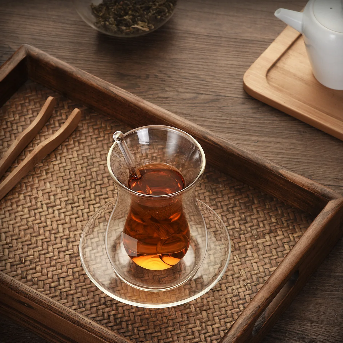 Beauty Black Tea Cup Saucer Teaspoon Sets Turkish Bohea Double Wall Glass Insulated Thermal Cafe ESPRESSO SHOT Coffee Mug Teacup