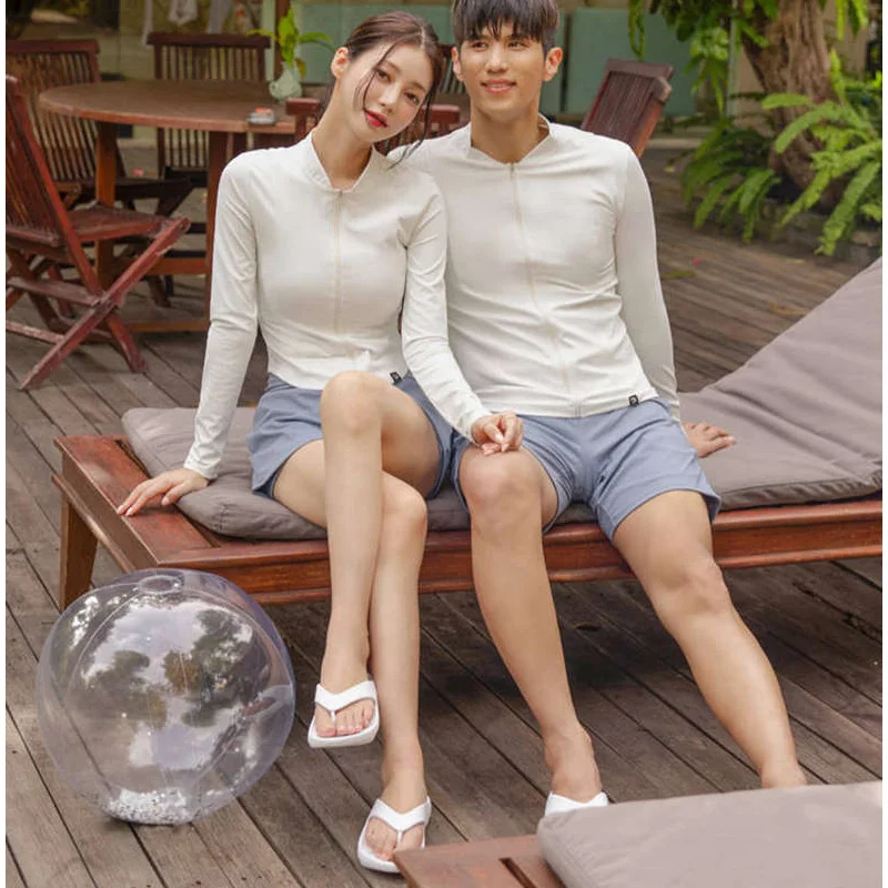 Men's/Women's Rash Guards Set, Long Sleeve Swim Shirt and Trunks, Full Cover Sunsuit Rashguards Beachwear Front Zip Athletic