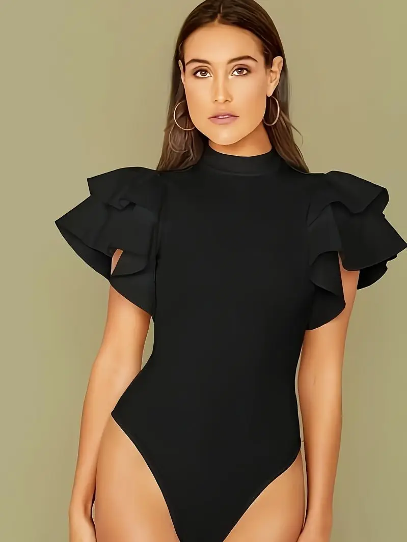 Sexy women's bodysuit, new summer style, black, slim fit, one-piece swimsuit, hides belly, a must-have for beach trips.