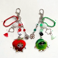Cute Kawaii Strawberry and Cabbage Cat Keychain Charm (A phone charm)