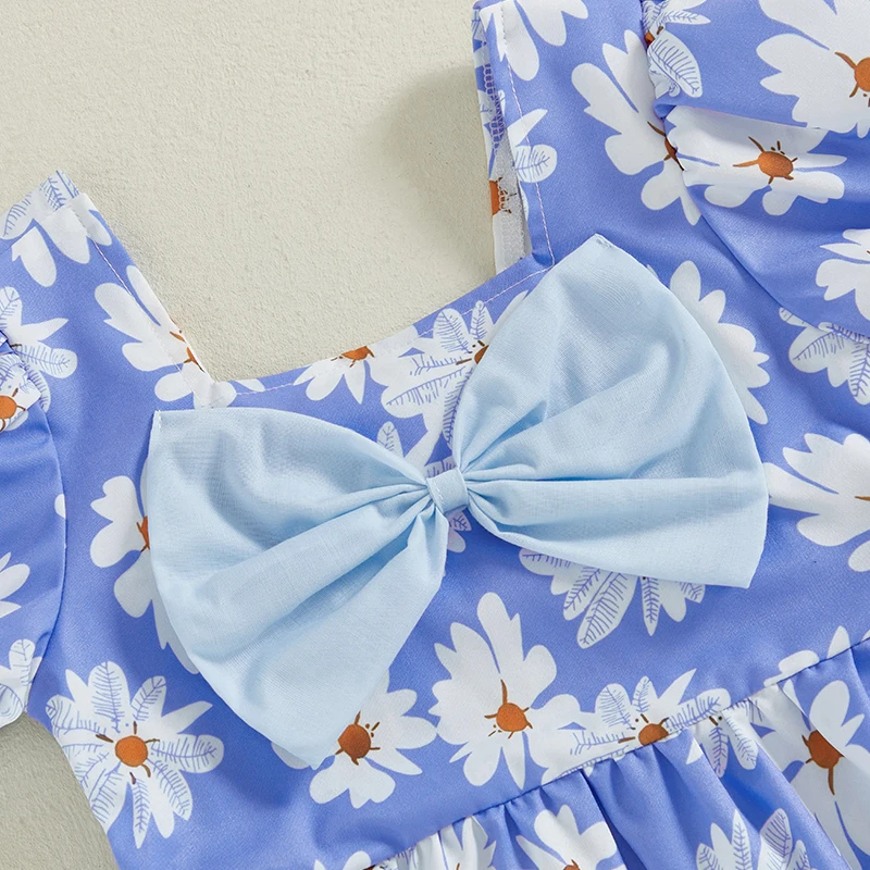 Girls Sleeveless Floral Print Square Neck Bow Summer Dress Kids Casual Clothes for Parties and Special Occasions 5