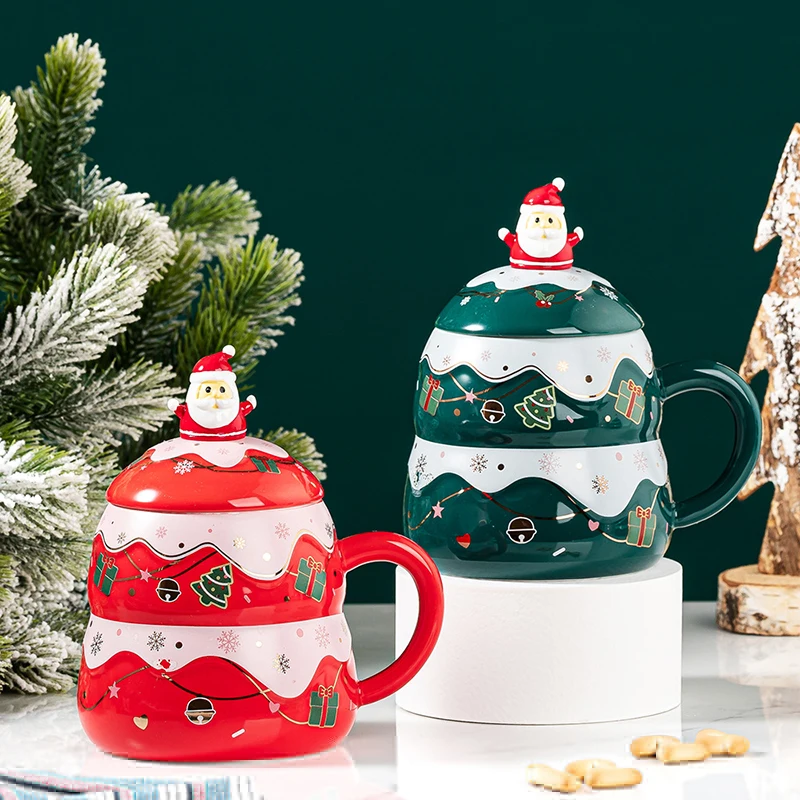 1pc New Christmas Gift Ceramic Cup Creative Christmas Tree Mugs With