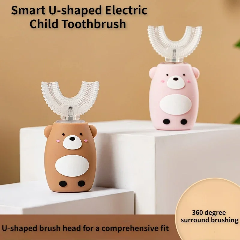 Smart U-shaped Electric Child Toothbrush Ultrasonic Adjusting Rechargeable Baby Cartoon Soft Bristle Brush Teeth Oral Whitening creative elephant pull cart my first tooth and curl keepsake box set baby teeth fairy containter gift boxes for child kids