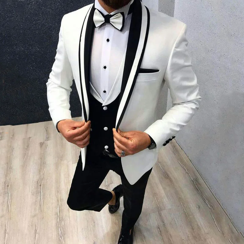 3 Piece Men Suits for Wedding Shawl Lapel Made Groom Tuxedo Jacket Vest with Pants Male Fashion Costume