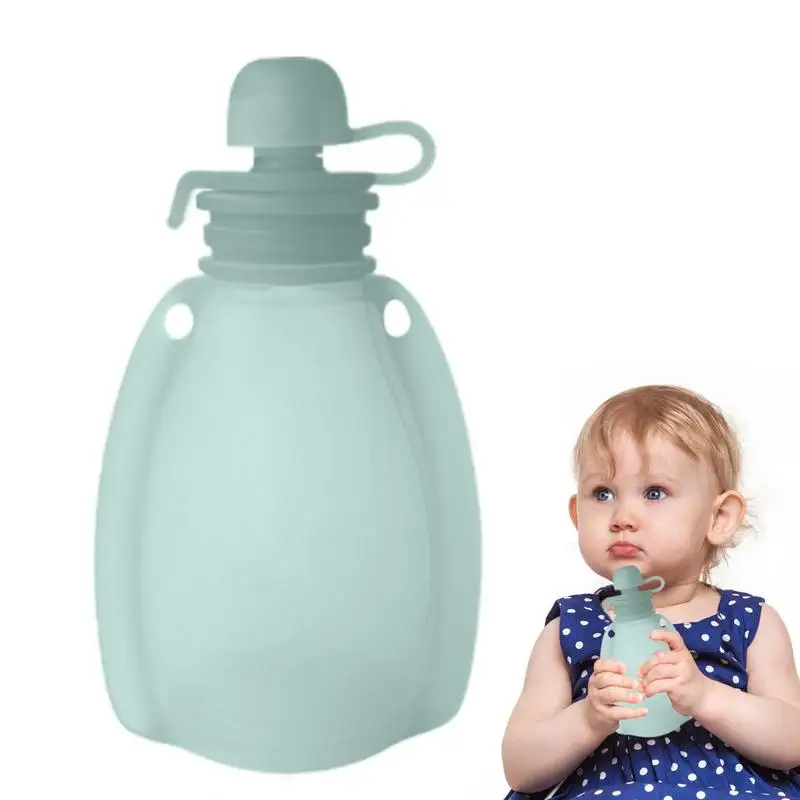 

5pcs Reusable Silicone Baby Food Bags Toddlers Fillable Food Storage Bags Squeeze Drinking Bag Outdoor Travel Baby Feeding Pouch