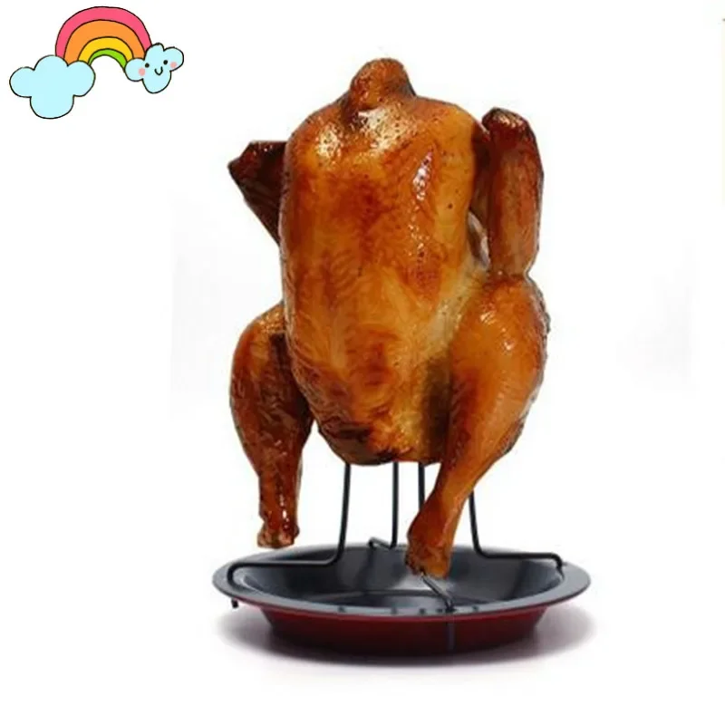 Random Stainless Steel Upright Chicken Roaster Rack with Bowl Tin Non-stick Cooking Tools Baking Pan Barbecue Grilling
