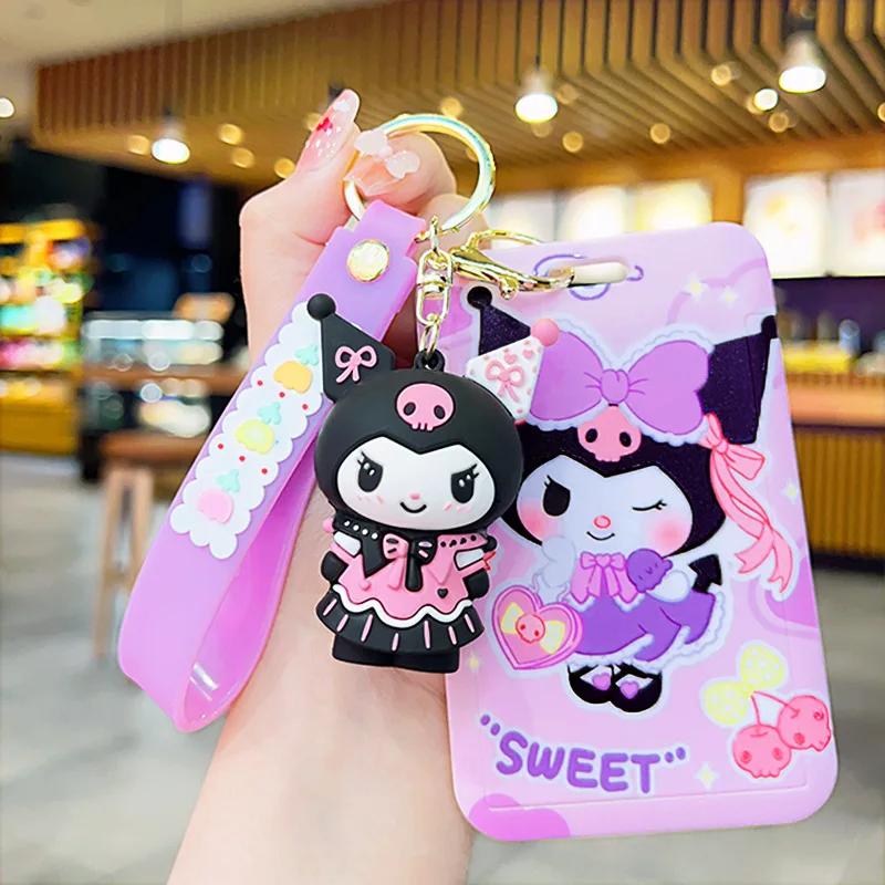 

Kawaii Anime Kuromi Key Ring Backpack Pendant Accessories Kuromi Bus Card Certificate ID Protective Cover Cartoon Key Ring