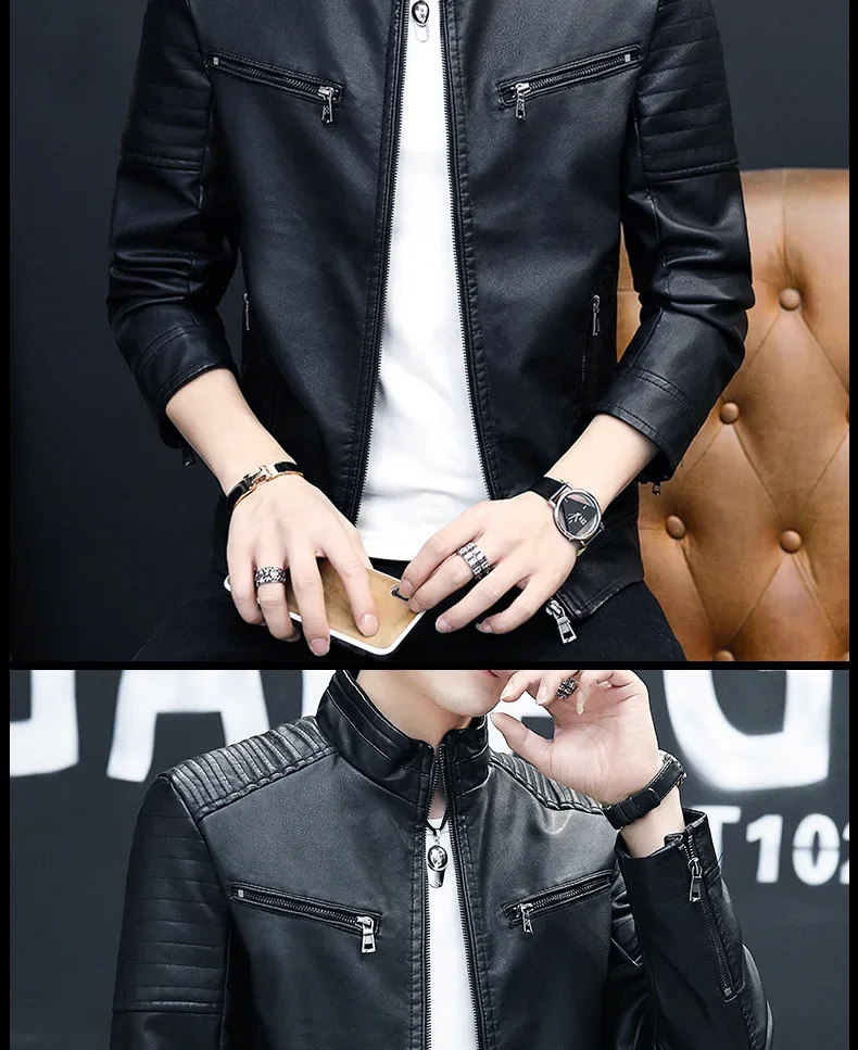 Description Picture 5 of itemNew Arrival Leather Jackets Men Korean Fashion Slim Fit Short Coat Mens Streetwear Casual Blazer Jackets Male Outerwear Jacket