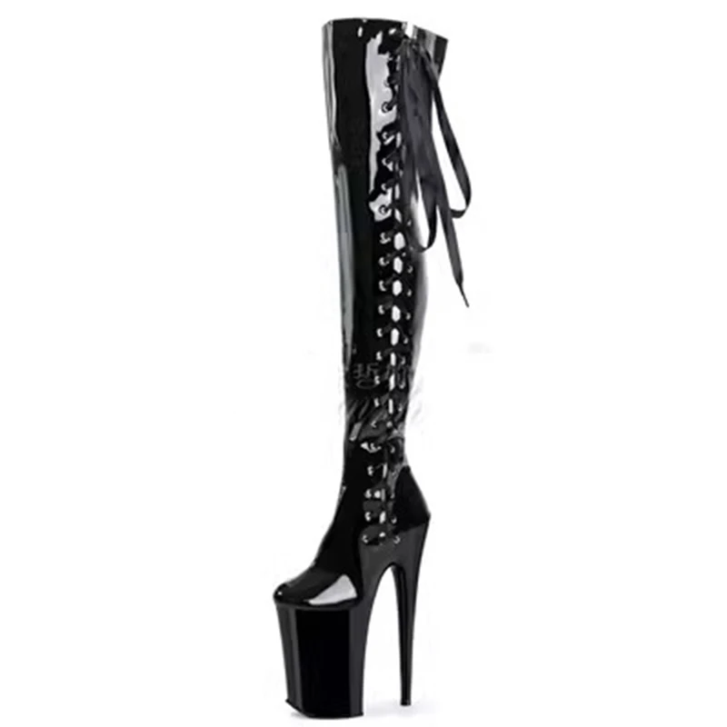 

LAIJIANJINXIA New 23CM/9inches Women PU Upper Sexy Exotic High Heel Platform Party Modern Over-the-Knee Boots Pole Dance Shoes