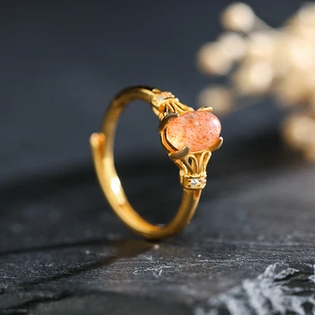 Anillo de piedras preciosas chapadas en oro de 18k para mujer 2