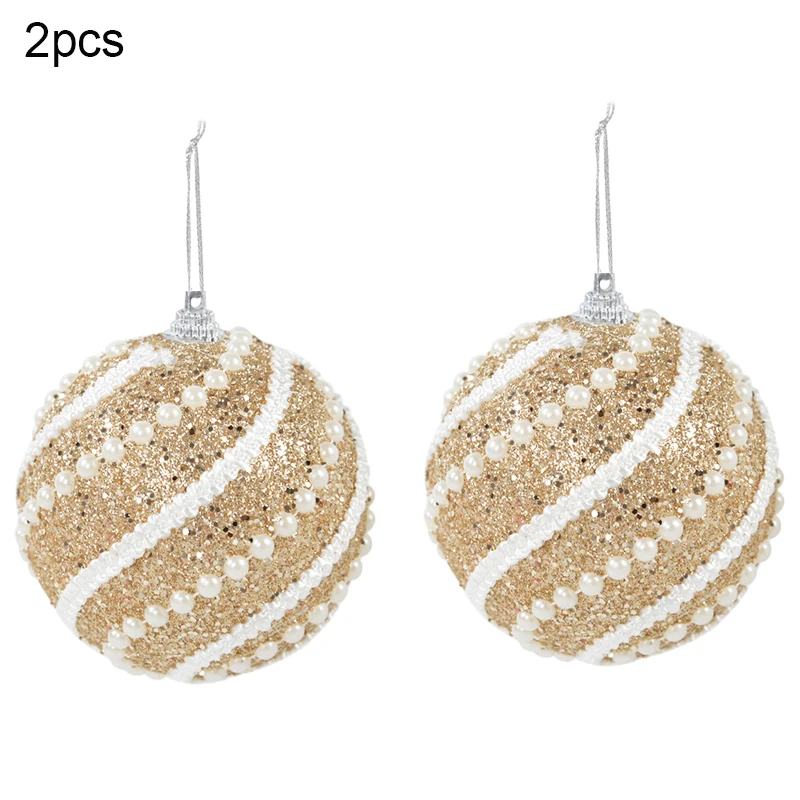 2/1pcs 8cm White Christmas Balls Ornament Glitter Christmas Tree Hanging Ball Pendants For Home Xmas 2023 New Year Decor Navidad