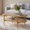 Sonia Coffee Table with Storage Shelf, Light Wood/Rattan 1