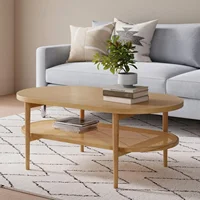 Sonia Coffee Table with Storage Shelf, Light Wood/Rattan 1