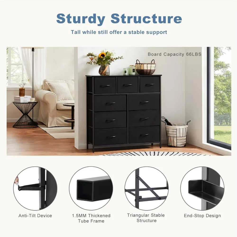 Dresser w/Storage Drawers for Bedroom, Metal Frame Fabric Storage Chest of Drawers with 9 Drawers, for Room, Closet, Entryway 6