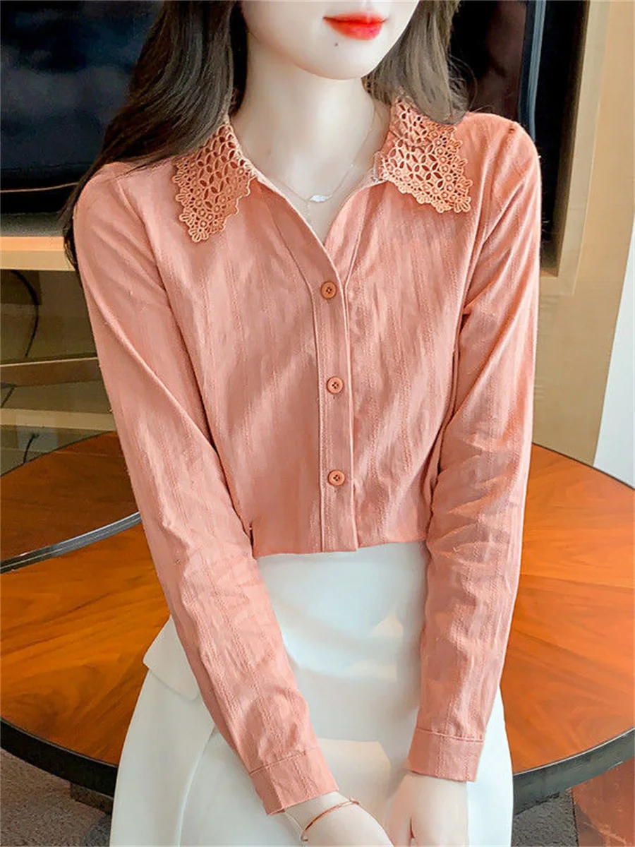 Woman Spring Autumn Style Blouses Shirts Lady Casual Long Sleeve Turn-down Collar Blusas Tops DF4849