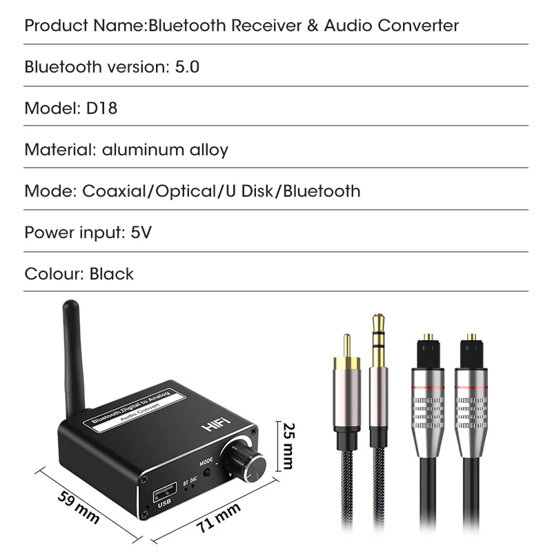 3 IN 1 Bluetooth Receiver Digital to Analog Conversion U Disk HIFI 5.0 Bluetooth Receiver USB Digital to Analog Audio Converter_voghion.com